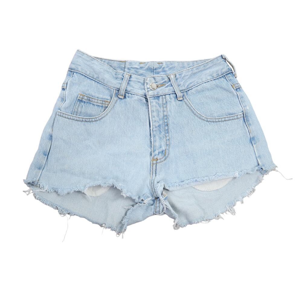 Vintage 90s Paris Blues light wash blue denim mid rise cut-off shorts 25"